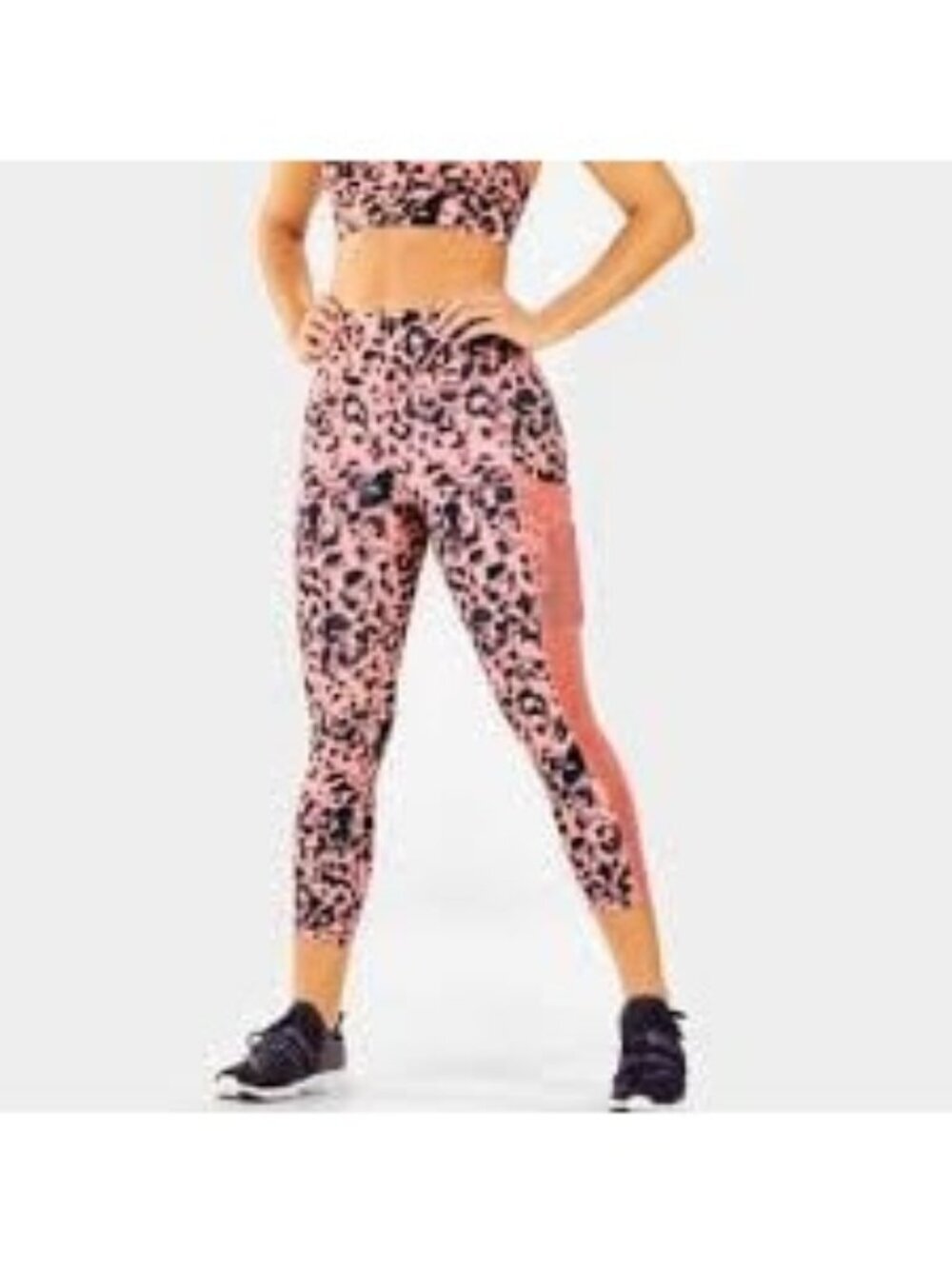 Fabletics Mila Powerhold High Waist Pink Leopard Capri Leggings Pockets Medium